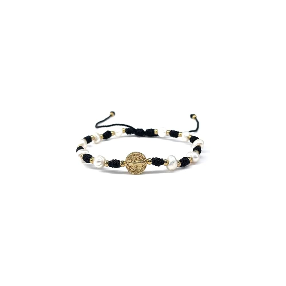 Cultured Freshwater Pearl Bracelet With St Benedict Medal on Adjustable Red String for Women