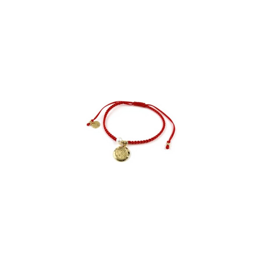 Handwoven Red Thread with Saint Michael Archangel Medal and Cultured Fresh Water Pearl - Catholic Protection Bracelet Adjustable Size for Women