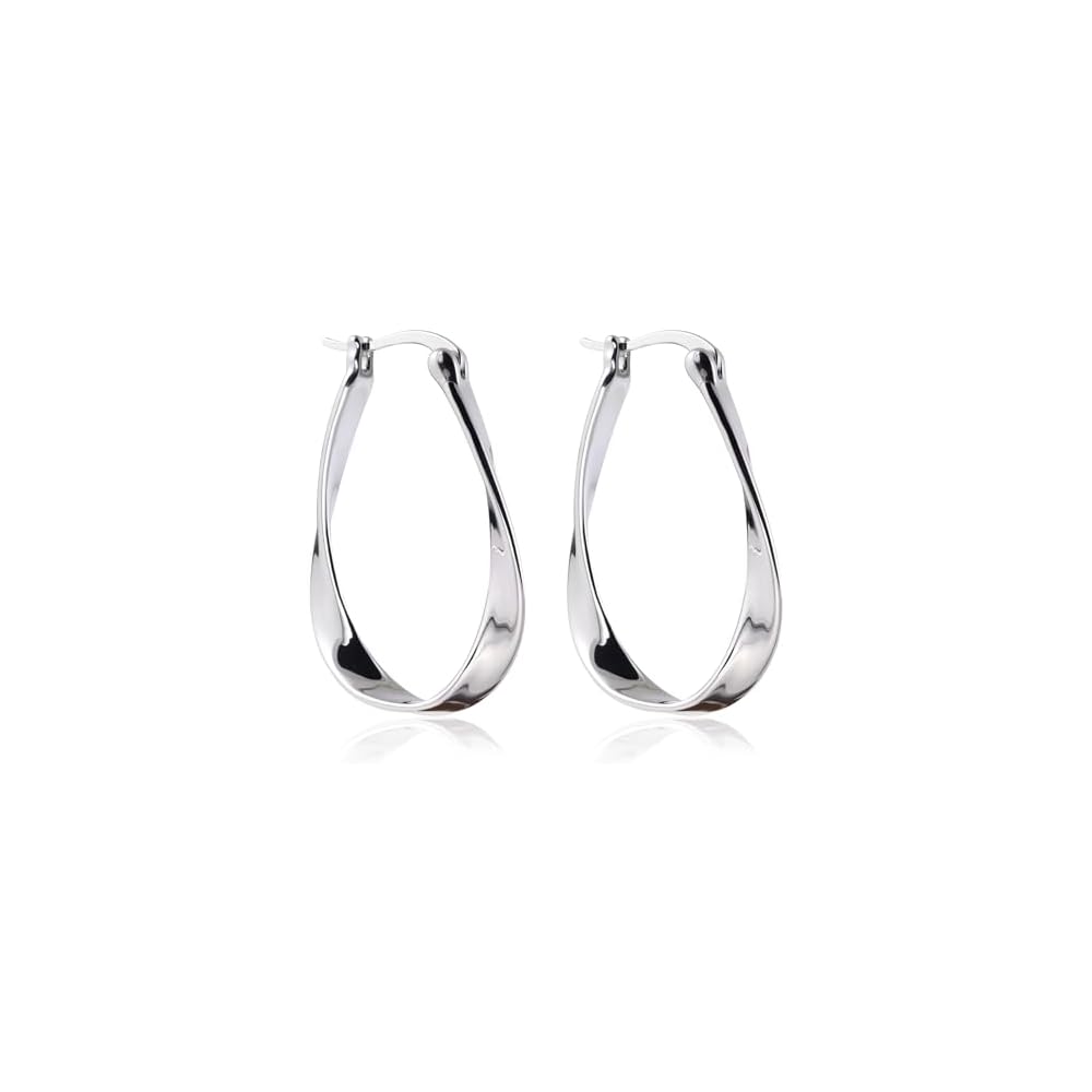 Sterling Silver Hoop Earrings Lightweight Hypoallergenic Spiral Twist Mobius Earrings for Women