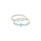 2-Pack Men's Cross Bracelet, Handmade Glow Lava Stone Beaded Set