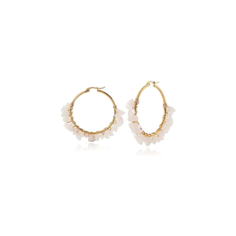 Handmade Crystals Earrings for Women 14K Gold-Plated Wire Wrapped Healing Tumbled Stone Eardrop Earrings Boho Natural Raw Amethyst Earrings Healing Crystals Earrings