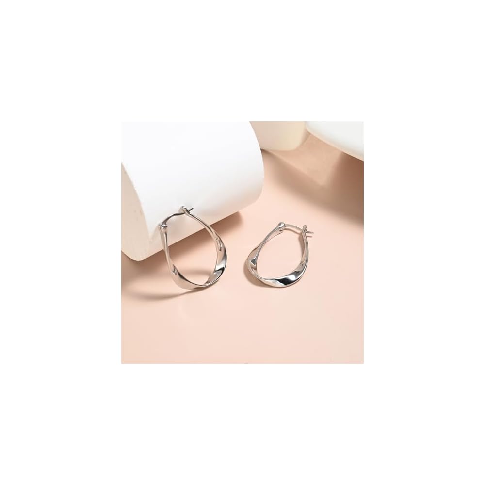 Sterling Silver Hoop Earrings Lightweight Hypoallergenic Spiral Twist Mobius Earrings for Women
