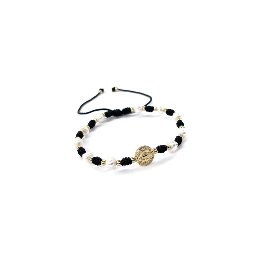 Cultured Freshwater Pearl Bracelet With St Benedict Medal on Adjustable Red String for Women