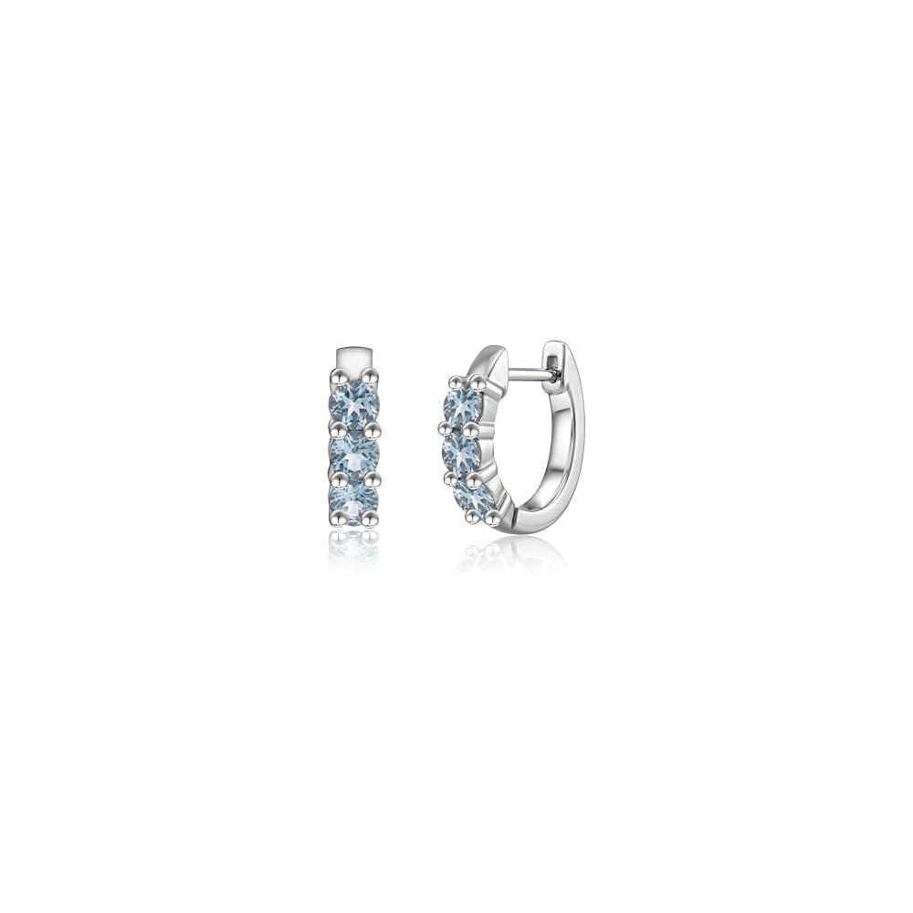 Silver Tiny Blue Topaz Huggie Hoop Earrings for Women, Birthstone Aquamarine-Inspired Earrings, Minimalist Everyday Jewelry