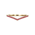 Ruby Wedding Band For Women, 14K Gold Finish Silver V Shape Ring, Chevron Stackable Ruby Band, Matching Wedding Band