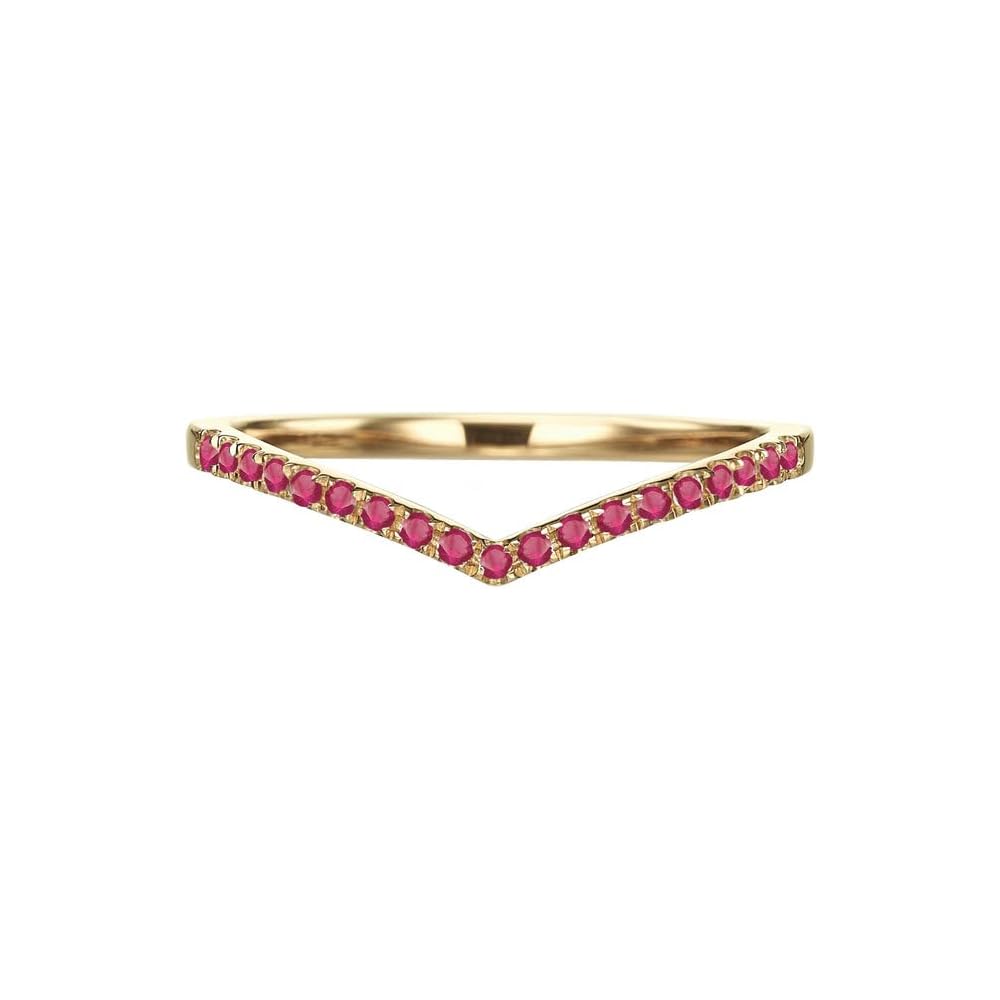 Ruby Wedding Band For Women, 14K Gold Finish Silver V Shape Ring, Chevron Stackable Ruby Band, Matching Wedding Band