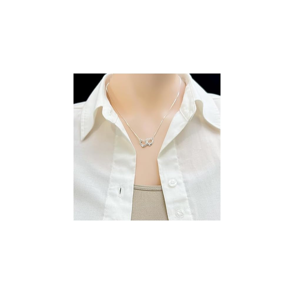 Sterling Silver Interlocking Hearts Necklace for Women, Wife, Girlfriend - Mother Daughter Intertwined Hearts Necklace, Granddaughter Christmas Gift