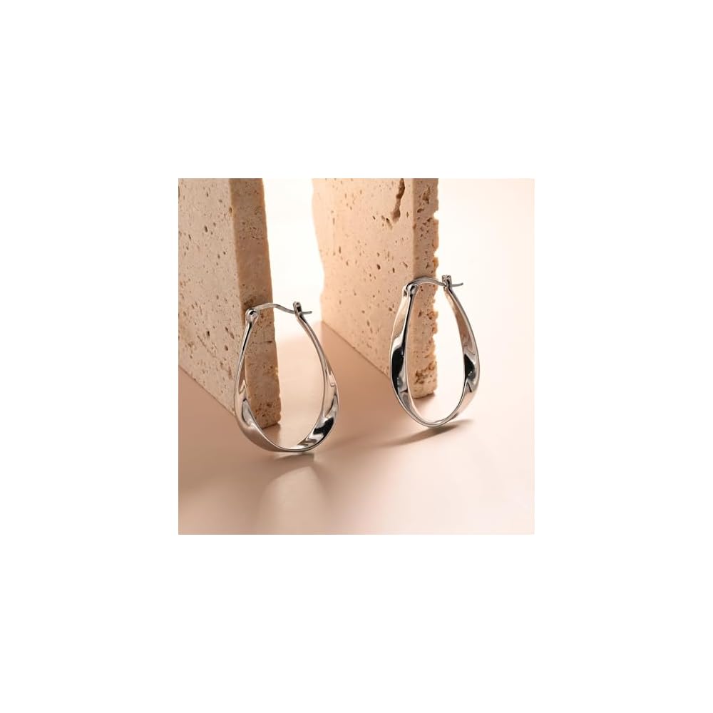 Sterling Silver Hoop Earrings Lightweight Hypoallergenic Spiral Twist Mobius Earrings for Women