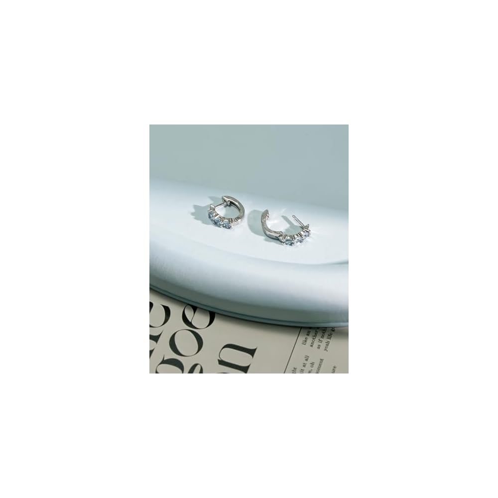 Silver Tiny Blue Topaz Huggie Hoop Earrings for Women, Birthstone Aquamarine-Inspired Earrings, Minimalist Everyday Jewelry
