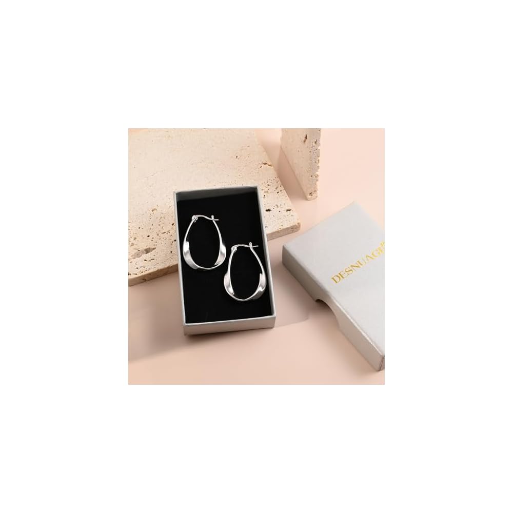 Sterling Silver Hoop Earrings Lightweight Hypoallergenic Spiral Twist Mobius Earrings for Women