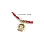 Handwoven Red Thread with Saint Michael Archangel Medal and Cultured Fresh Water Pearl - Catholic Protection Bracelet Adjustable Size for Women