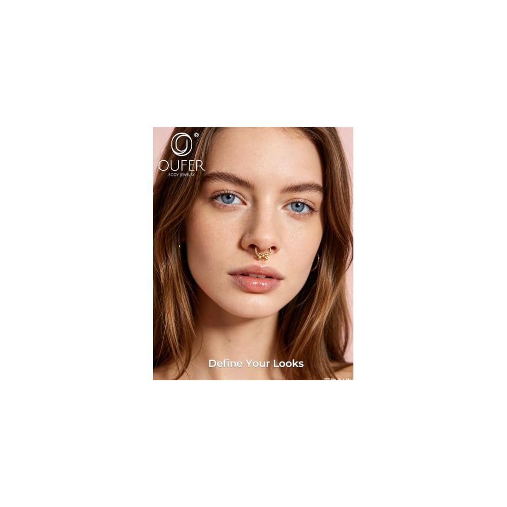 OUFER 316L Surgical Steel Bow Septum Rings, 16G Septum Piercing Jewelry