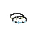 2-Pack Men's Cross Bracelet, Handmade Glow Lava Stone Beaded Set