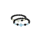2-Pack Men's Cross Bracelet, Handmade Glow Lava Stone Beaded Set