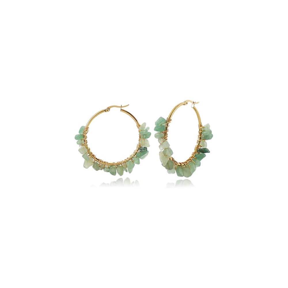 Handmade Crystals Earrings for Women 14K Gold-Plated Wire Wrapped Healing Tumbled Stone Eardrop Earrings Boho Natural Raw Amethyst Earrings Healing Crystals Earrings