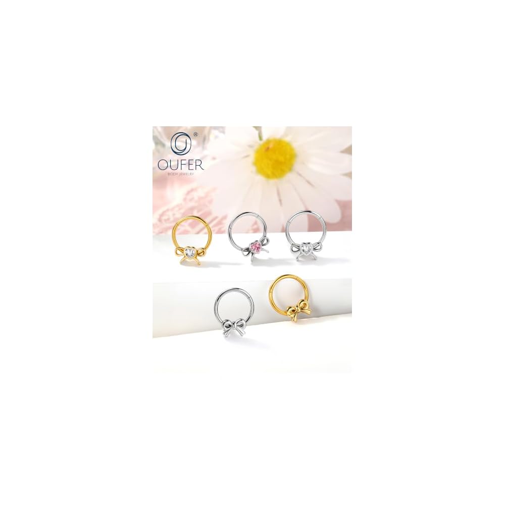OUFER 316L Surgical Steel Bow Septum Rings, 16G Septum Piercing Jewelry