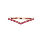 Ruby Wedding Band For Women, 14K Gold Finish Silver V Shape Ring, Chevron Stackable Ruby Band, Matching Wedding Band