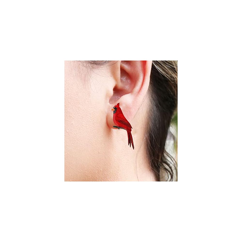 Northern cardinal handmade stud bird earrings for women stainless steel post