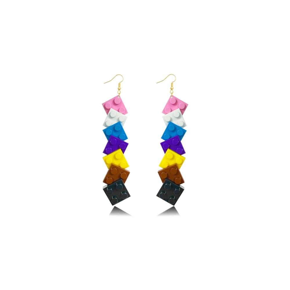 Rainbow Toy Bricks Earrings for Women Girls DIY Acrylic Drop Dangle Earrings Unisex Rainbow Jewelry Pride Day Accessories Gifts