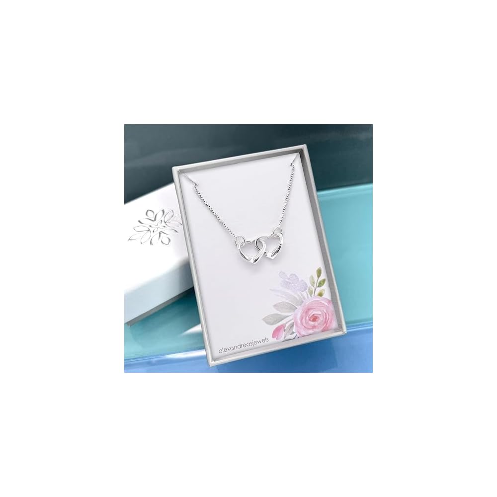 Sterling Silver Interlocking Hearts Necklace for Women, Wife, Girlfriend - Mother Daughter Intertwined Hearts Necklace, Granddaughter Christmas Gift