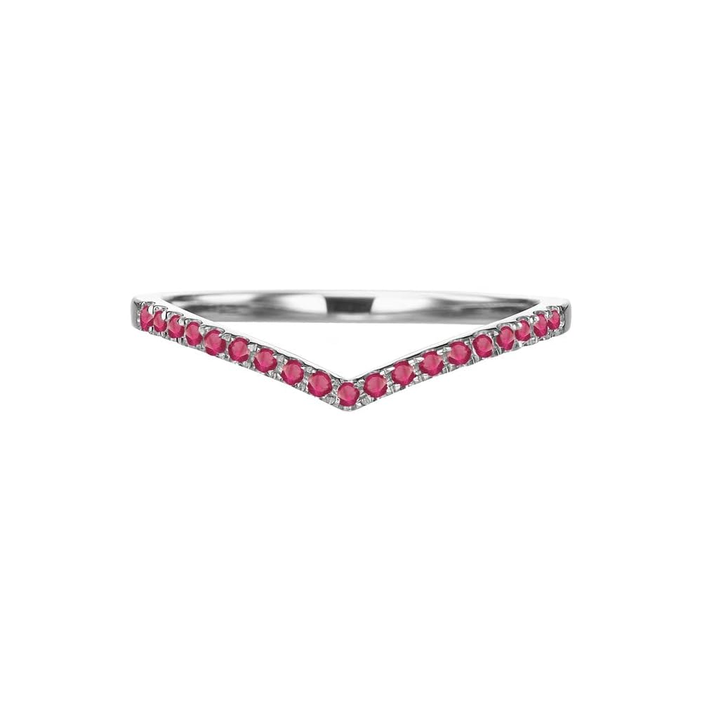 Ruby Wedding Band For Women, 14K Gold Finish Silver V Shape Ring, Chevron Stackable Ruby Band, Matching Wedding Band