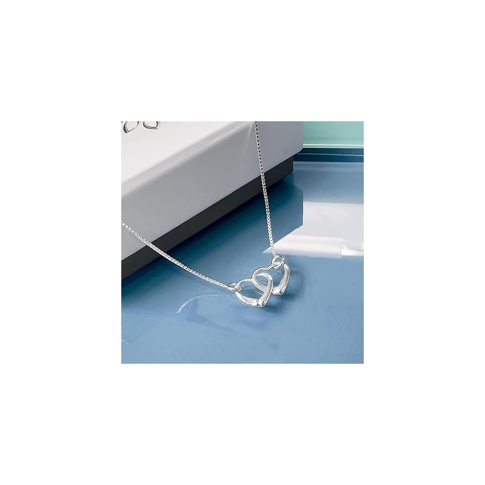 Sterling Silver Interlocking Hearts Necklace for Women, Wife, Girlfriend - Mother Daughter Intertwined Hearts Necklace, Granddaughter Christmas Gift