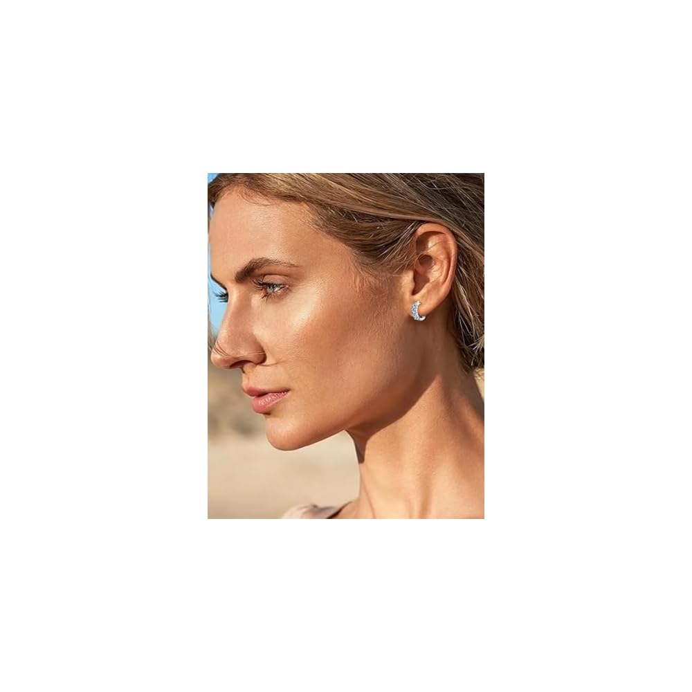 Silver Tiny Blue Topaz Huggie Hoop Earrings for Women, Birthstone Aquamarine-Inspired Earrings, Minimalist Everyday Jewelry