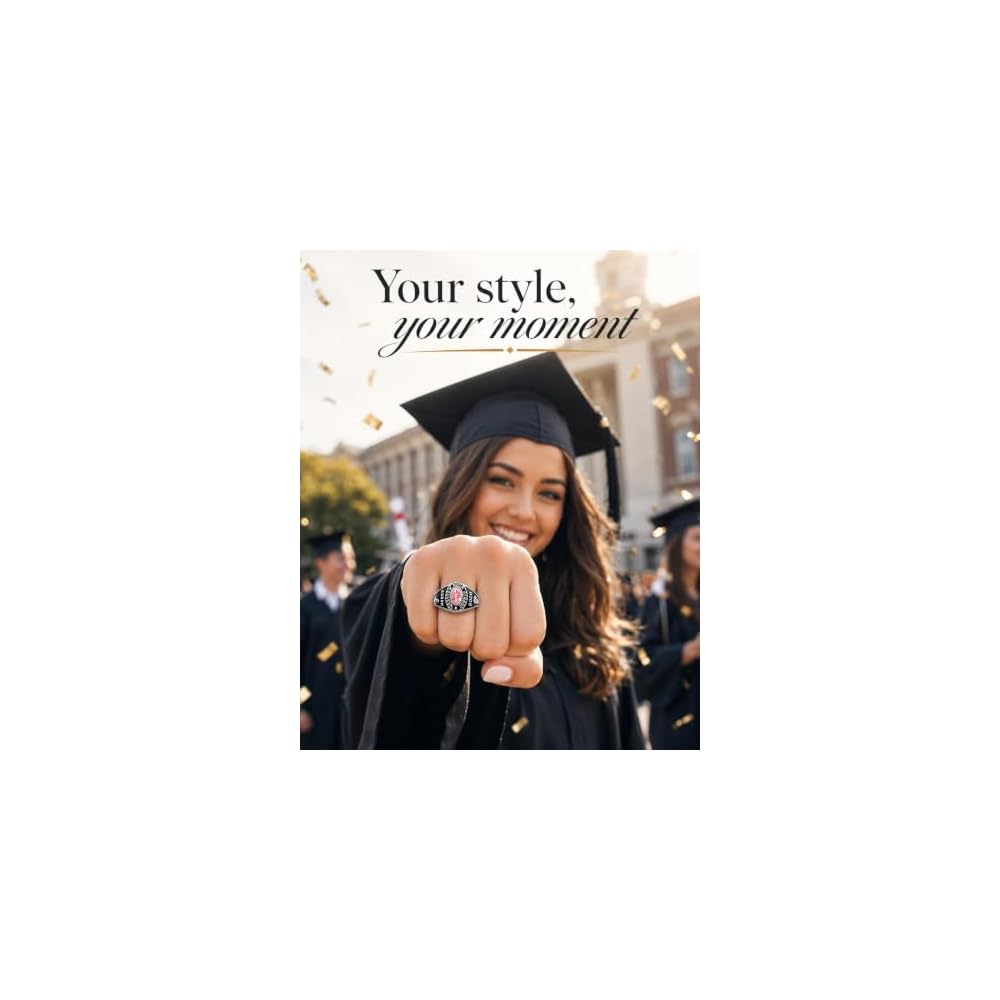 PJM Mementos Made in USA Customized Class Rings 925 Sterling Silver Personalized Women's Men's Class Ring 2026 2027 2028 Custom Graduation Ring High School Graduation