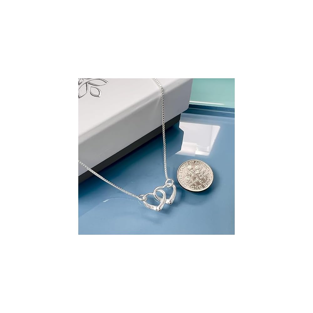 Sterling Silver Interlocking Hearts Necklace for Women, Wife, Girlfriend - Mother Daughter Intertwined Hearts Necklace, Granddaughter Christmas Gift