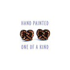 Oktoberfest German Salted Pretzel Nickel Free Hypoallergenic Stud Earrings, Funny Circus Faire Stadium Food Hand Painted Cherry Wood Stud Earrings Jewelry