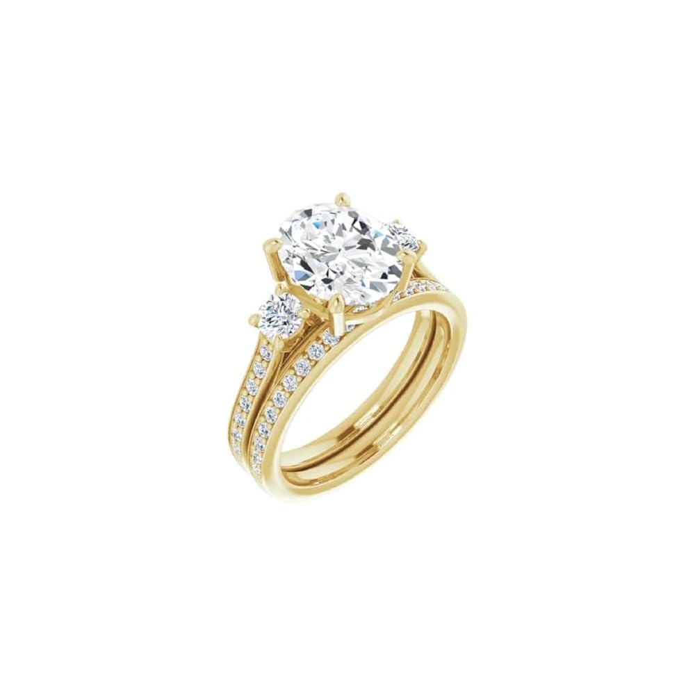 10K/14K/18K Solid Yellow Gold Handmade Engagement Ring, 1CT-3CT Oval Cut Moissanite Solitaire Ring, Diamond Wedding Ring Set for Women/Her, Anniversary/Propose Ring, VVS1
