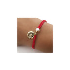Handwoven Red Thread with Saint Michael Archangel Medal and Cultured Fresh Water Pearl - Catholic Protection Bracelet Adjustable Size for Women