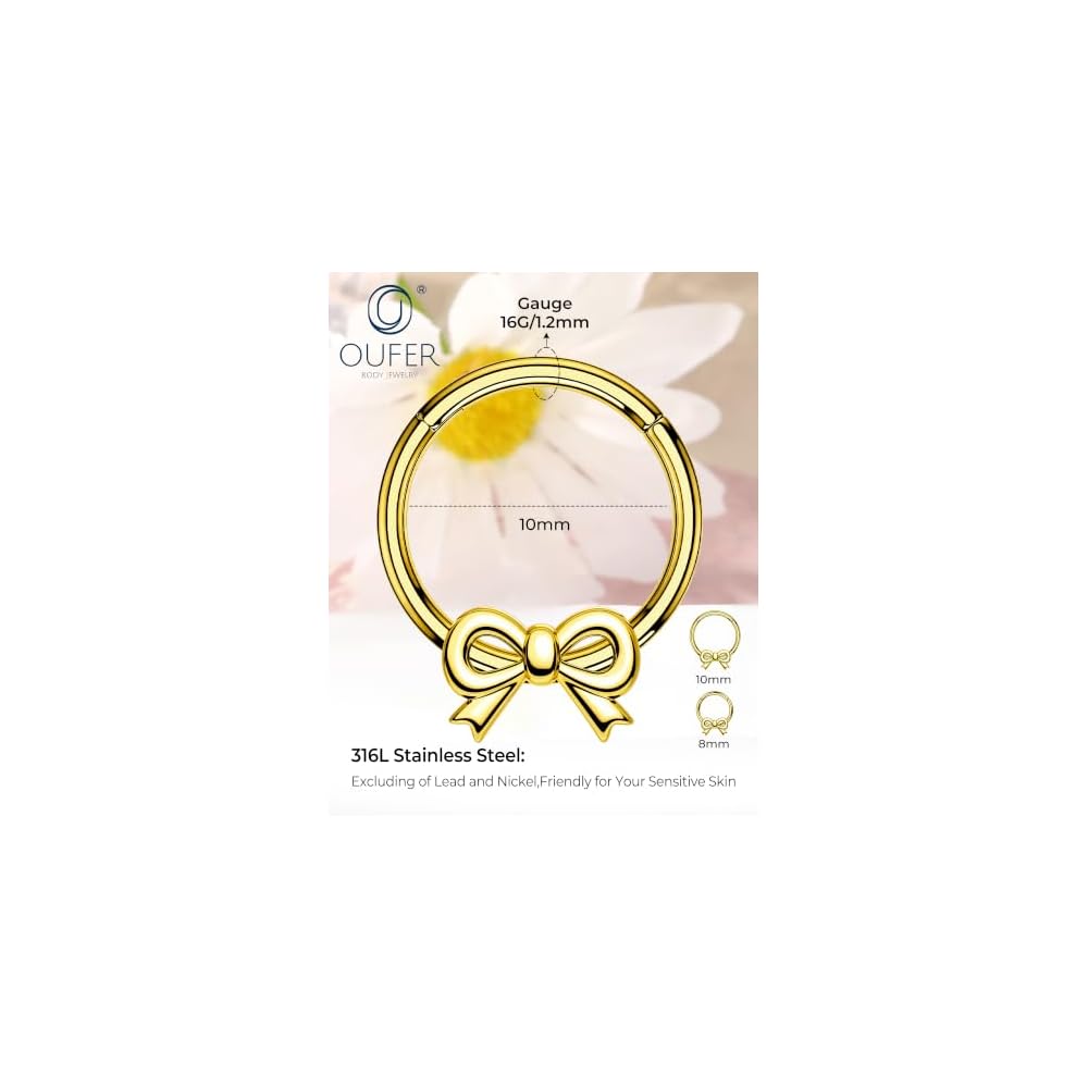 OUFER 316L Surgical Steel Bow Septum Rings, 16G Septum Piercing Jewelry