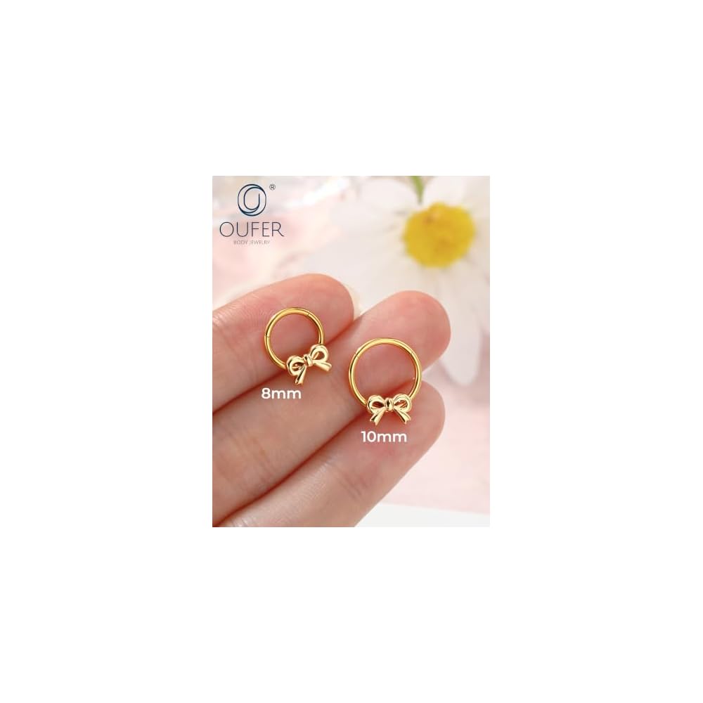 OUFER 316L Surgical Steel Bow Septum Rings, 16G Septum Piercing Jewelry