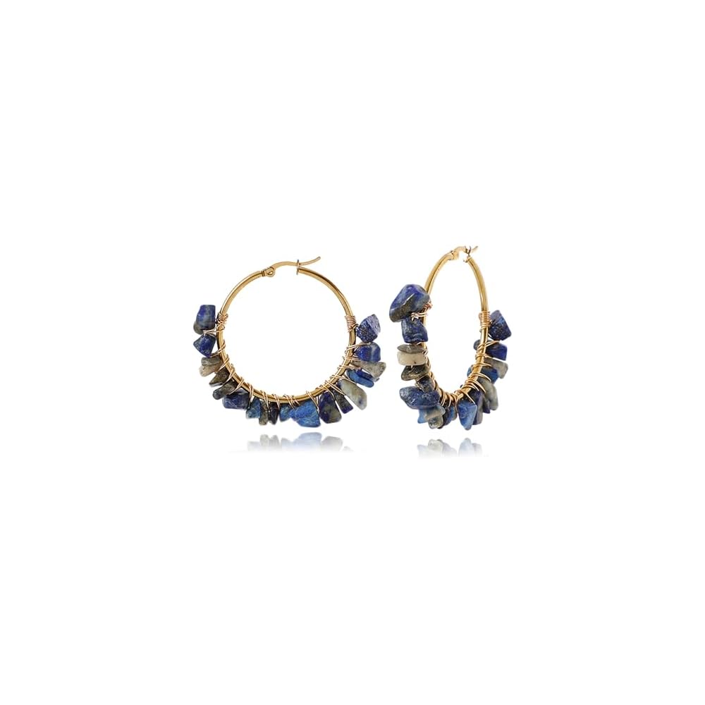 Handmade Crystals Earrings for Women 14K Gold-Plated Wire Wrapped Healing Tumbled Stone Eardrop Earrings Boho Natural Raw Amethyst Earrings Healing Crystals Earrings