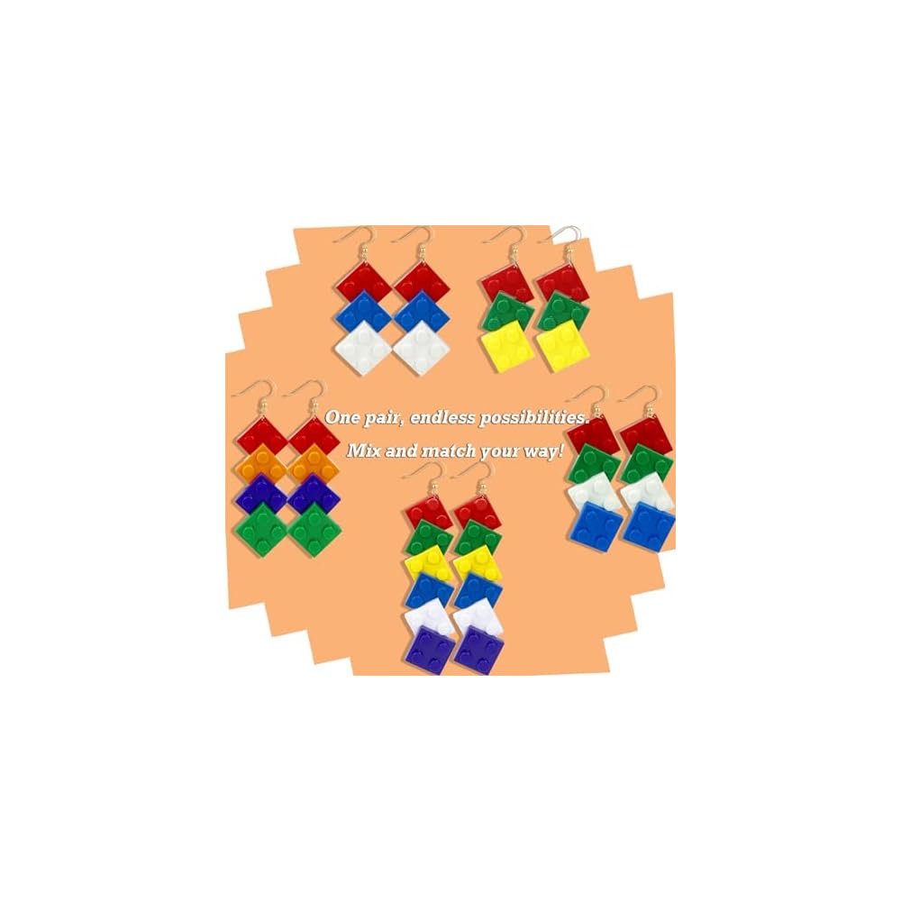 Rainbow Toy Bricks Earrings for Women Girls DIY Acrylic Drop Dangle Earrings Unisex Rainbow Jewelry Pride Day Accessories Gifts
