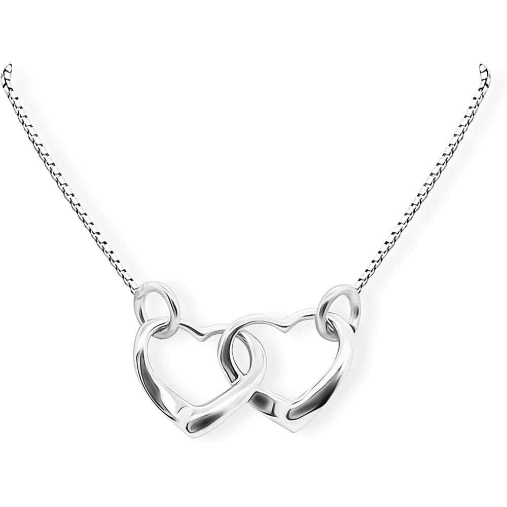 Sterling Silver Interlocking Hearts Necklace for Women, Wife, Girlfriend - Mother Daughter Intertwined Hearts Necklace, Granddaughter Christmas Gift
