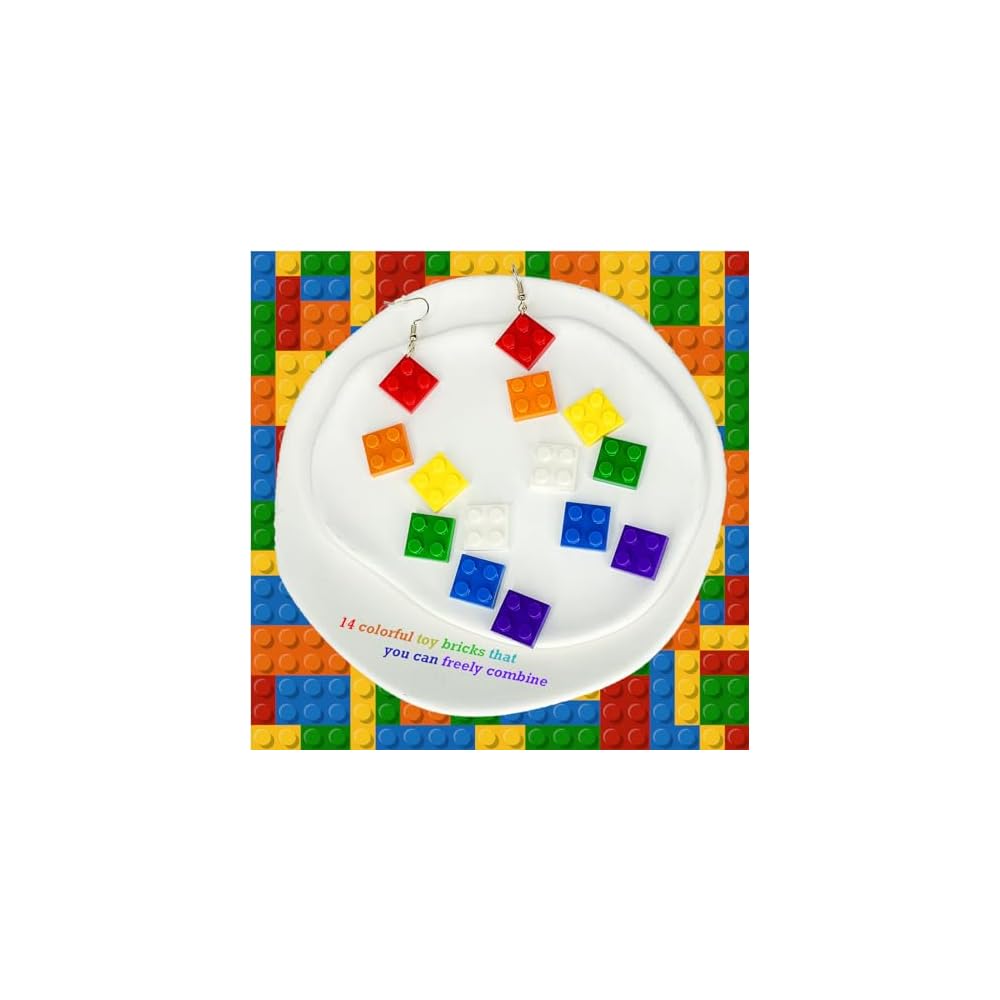 Rainbow Toy Bricks Earrings for Women Girls DIY Acrylic Drop Dangle Earrings Unisex Rainbow Jewelry Pride Day Accessories Gifts