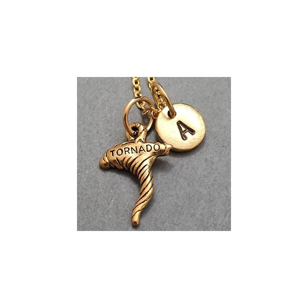 Tornado necklace, tornado charm, outdoor necklace, personalized necklace, initial necklace, initial charm, monogram