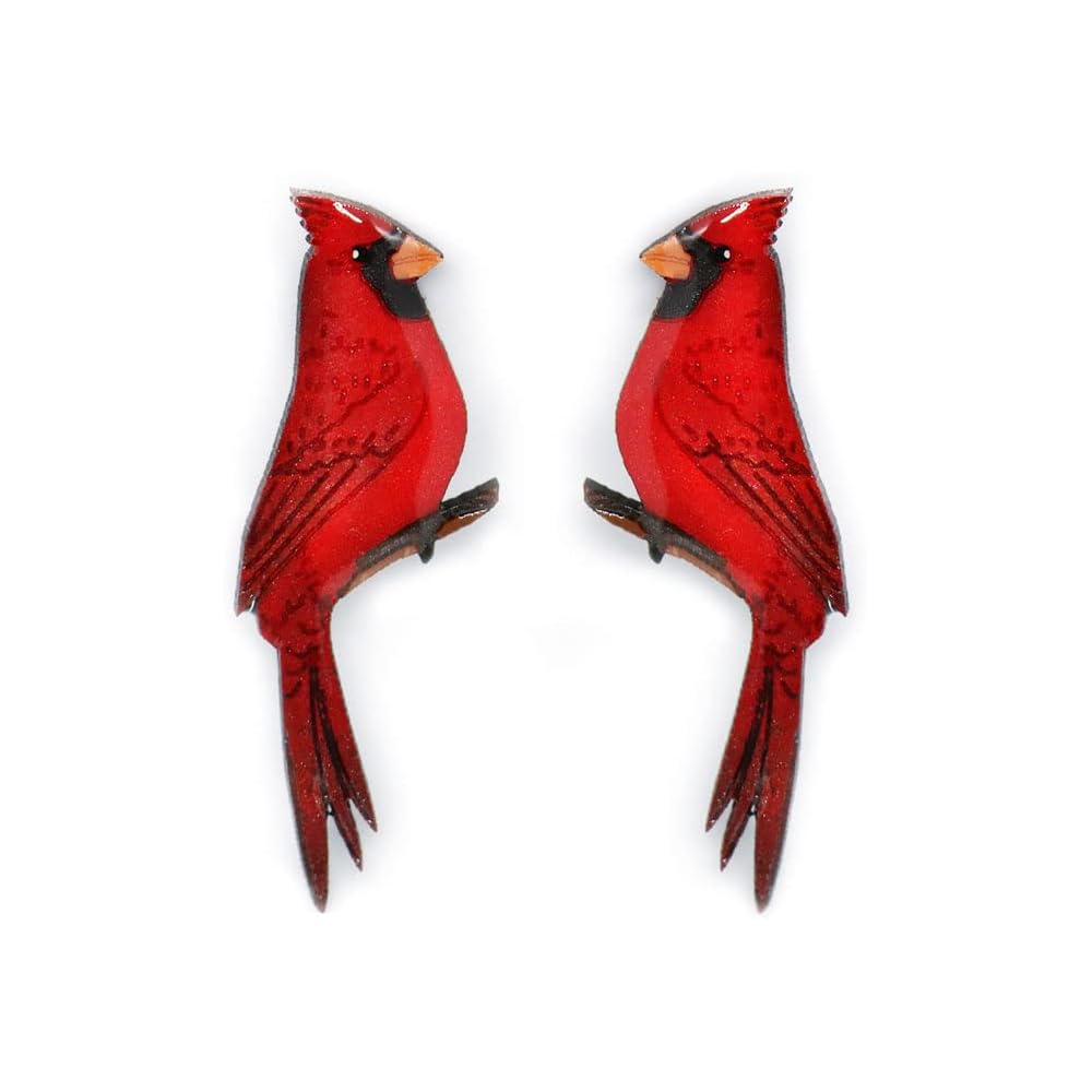 Northern cardinal handmade stud bird earrings for women stainless steel post