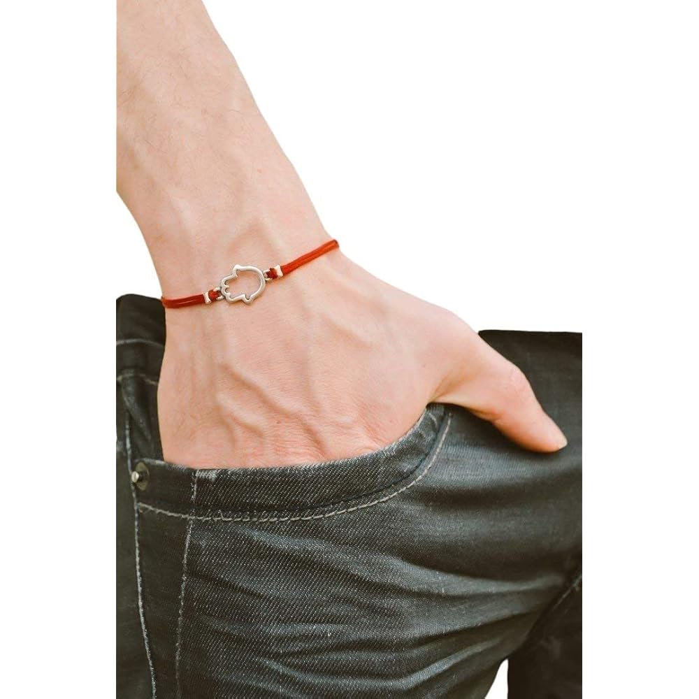 Hamsa red string bracelet for men, men's bracelet with silver plated Hamsa charm, red cotton cord, Jewish gift for him, evil eye protection Jewish jewelry from Israel
