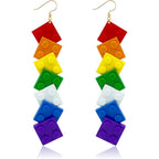 Rainbow Toy Bricks Earrings for Women Girls DIY Acrylic Drop Dangle Earrings Unisex Rainbow Jewelry Pride Day Accessories Gifts