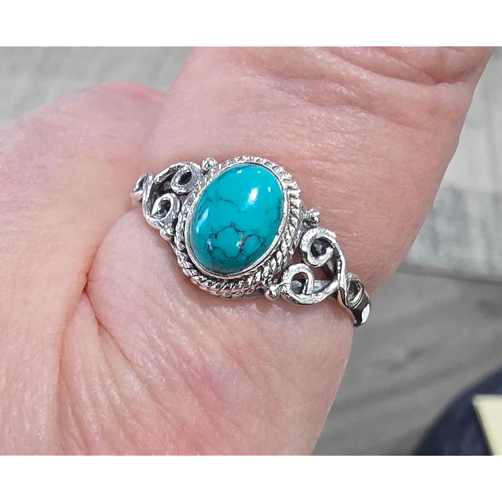 Turquoise Stone Ring 925 Sterling Silver Statement Ring For Women Handmade Gemstone Christmas Jewellery Gift For Her