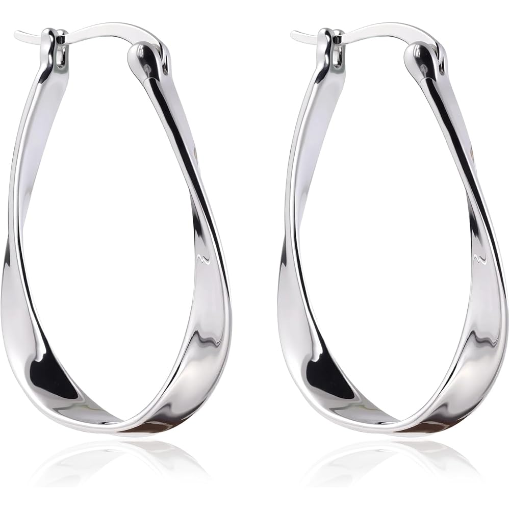 Sterling Silver Hoop Earrings Lightweight Hypoallergenic Spiral Twist Mobius Earrings for Women