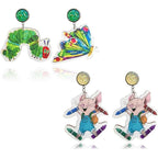 2 Pairs Cute Teacher Earrings for Women Unique Caterpillar Dangle Earrings Handmade Wooden Book Crayons Mouse Earrings Teachers Appreciation Day Gifts