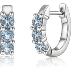 Silver Tiny Blue Topaz Huggie Hoop Earrings for Women, Birthstone Aquamarine-Inspired Earrings, Minimalist Everyday Jewelry