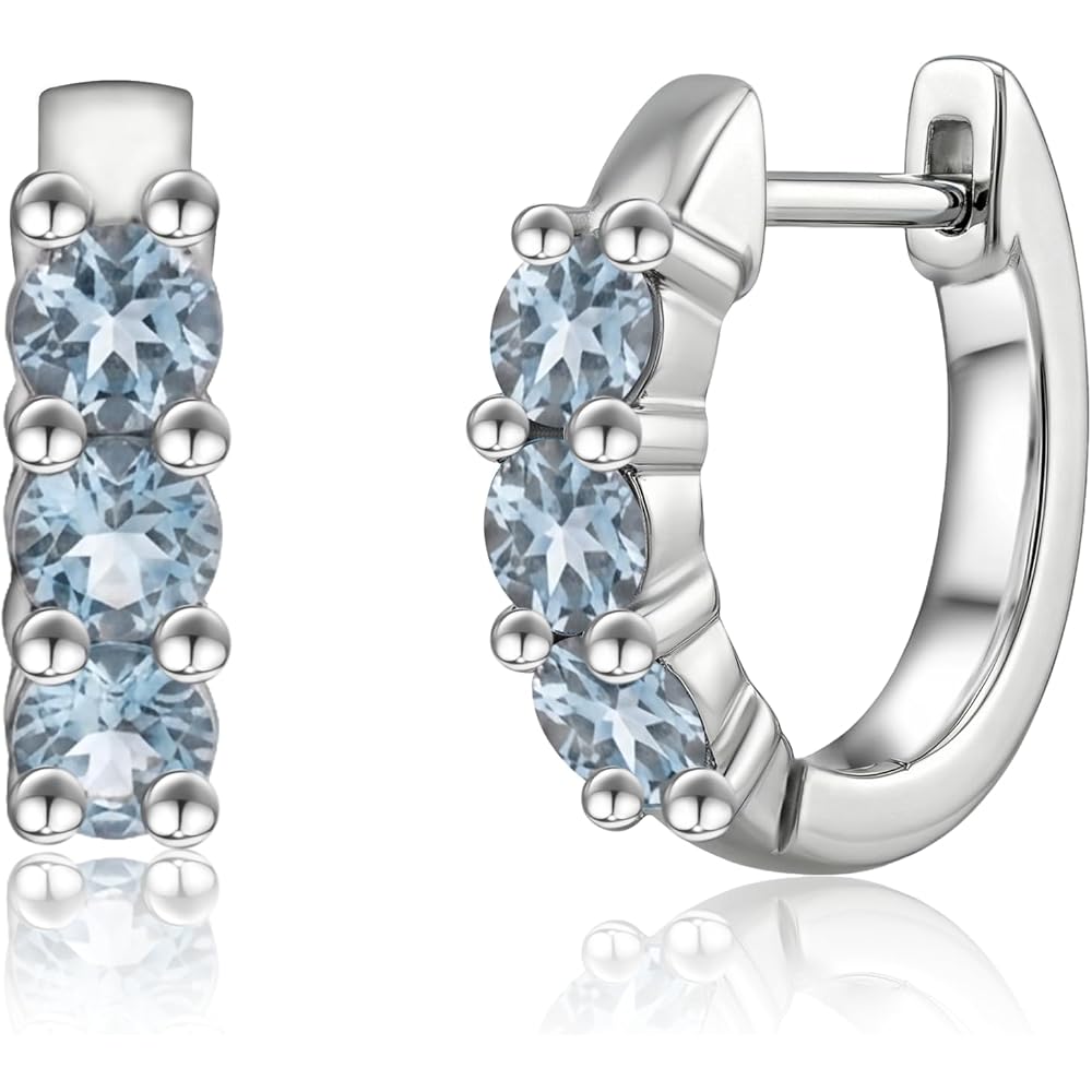 Silver Tiny Blue Topaz Huggie Hoop Earrings for Women, Birthstone Aquamarine-Inspired Earrings, Minimalist Everyday Jewelry