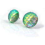 Mint Green Iridescent Rainbow Mermaid Scale Stud Earrings 12mm