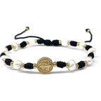 Cultured Freshwater Pearl Bracelet With St Benedict Medal on Adjustable Red String for Women